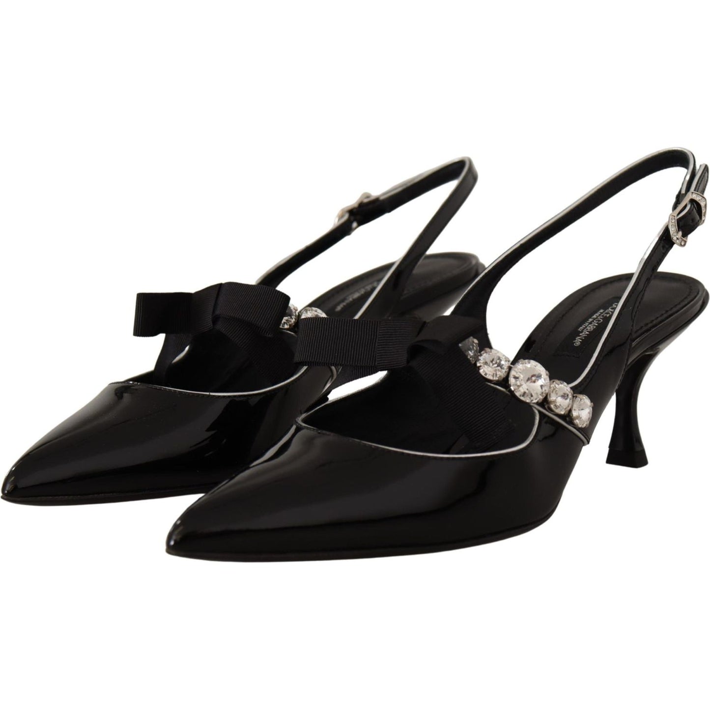 Dolce & Gabbana Black Patent Leather Crystal Slingbacks Shoes