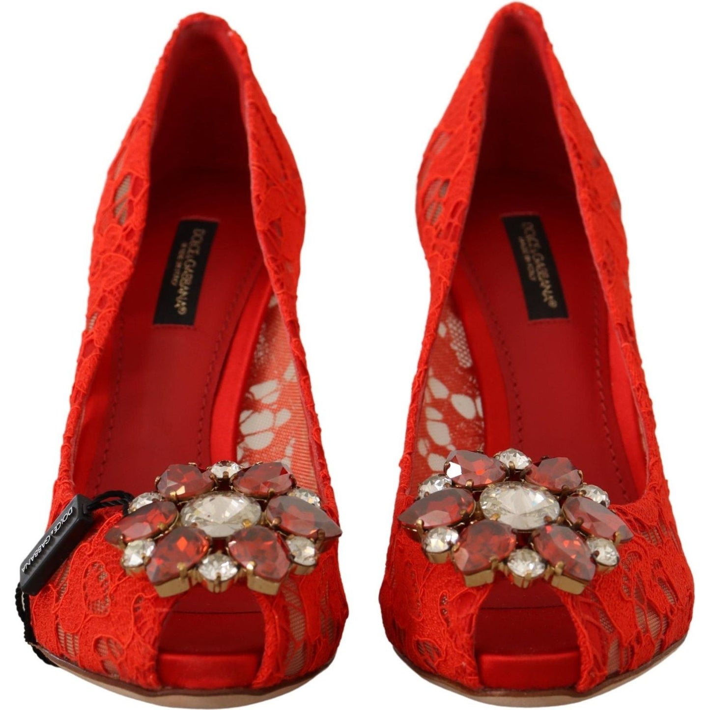 Dolce & Gabbana Red Taormina Lace Crystal Heels Pumps