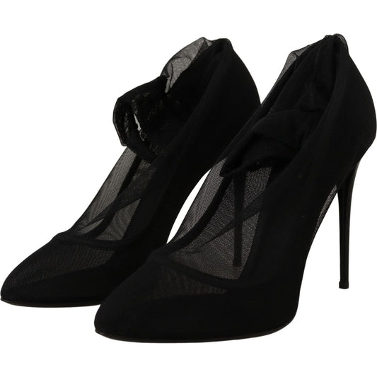 Dolce & Gabbana Black Tulle Stretch Boots Pumps Shoes LA9800- 35