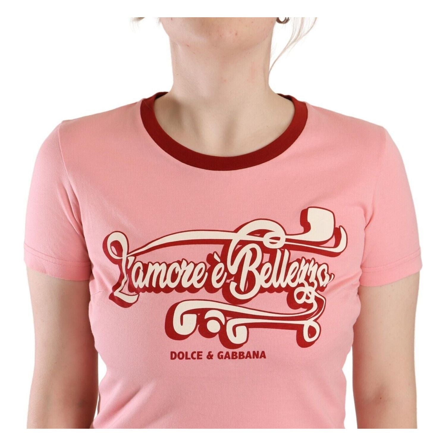 时尚粉色徽标圆领 T 恤