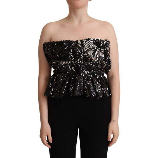 Aniye By Black Sequined Polyester Strapless Cocktail Blouse Top TSH7635 - 42