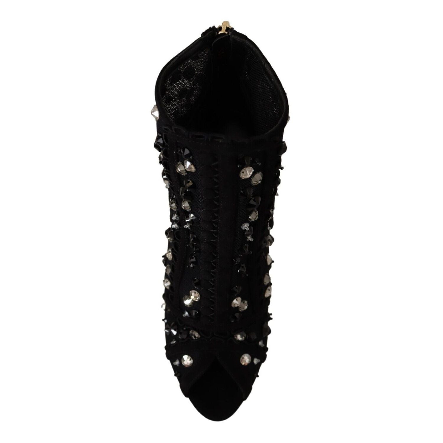 Dolce & Gabbana Black Crystals Heels Zipper Short Boots Shoes
