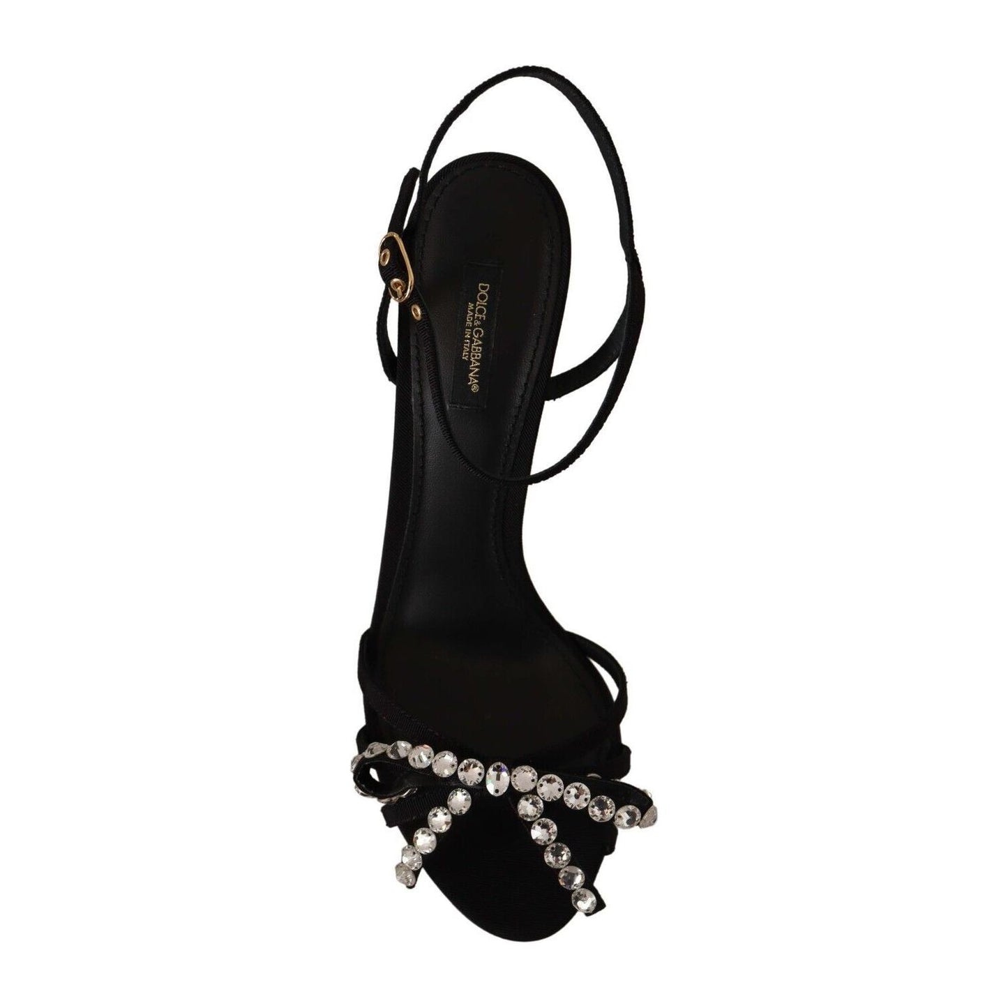 Dolce & Gabbana Black Crystals Ankle Strap Heels Sandals Shoes