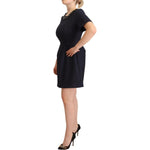 L'Autre Chose Black Embellished Short Sleeves Mini A-line Dress