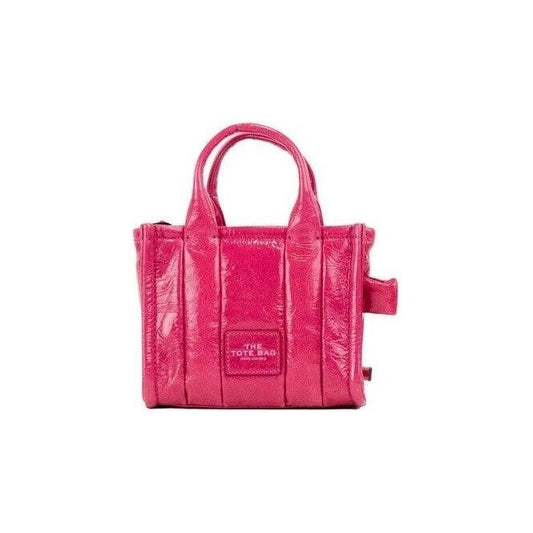 Marc Jacobs The Shiny Crinkle Micro Tote Magenta Leather Crossbody Bag Handbag 5883