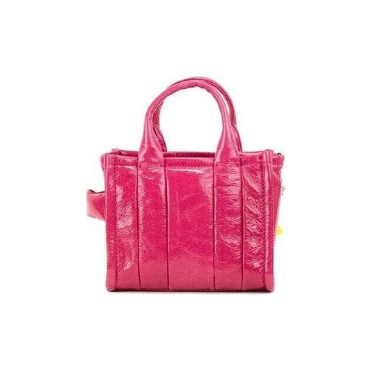 Marc Jacobs The Shiny Crinkle Micro Tote Magenta Leather Crossbody Bag Handbag 5883