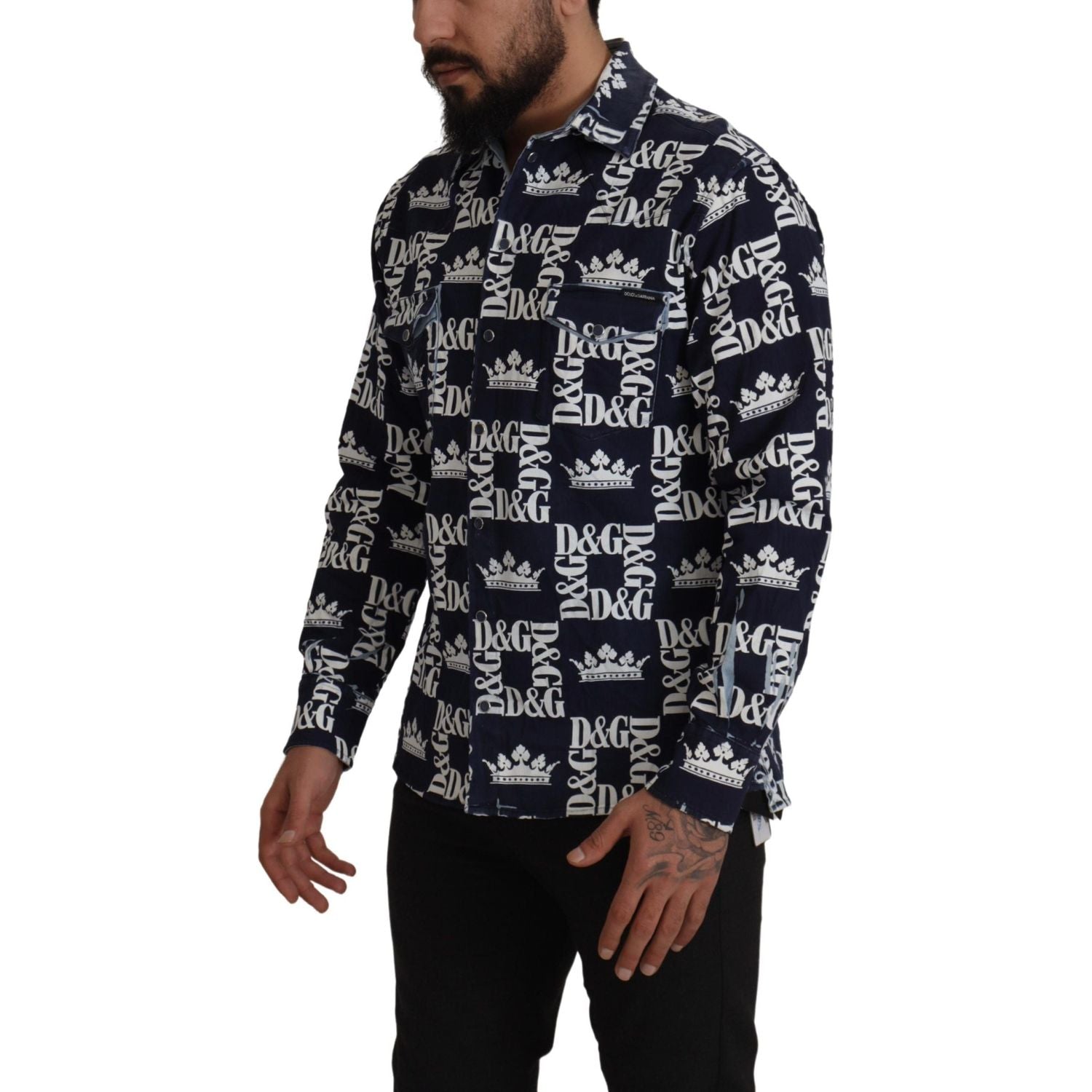 优雅修身蓝色皇冠衬衫