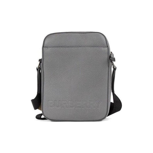 Burberry Thornton Small Grey Embossed Logo Grainy Leather Crossbody Handbag 93760
