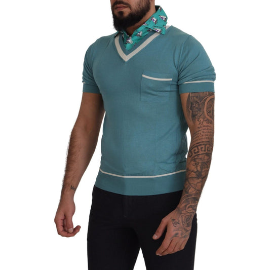 Dolce & Gabbana Elegant Silk Polo Tee with Boat Collar Print Dolce & Gabbana Dark Slate Gray