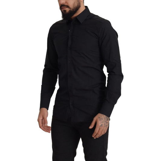 Dolce & Gabbana Elegant Slim Fit Black Cotton Dress Shirt Dolce & Gabbana Black