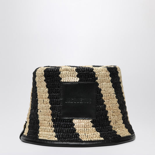 JACQUEMUS Le Bob Soli striped raffia bucket hat