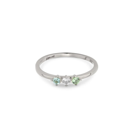 24KAE JEWELS JEWELRY Mod. 12407S/48 elegant silver ring with green and clear gemstones.