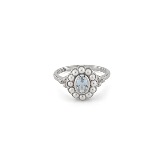 24KAE JEWELS JEWELRY Mod. 12416S/58 silver ring with pearl and stone design on white background