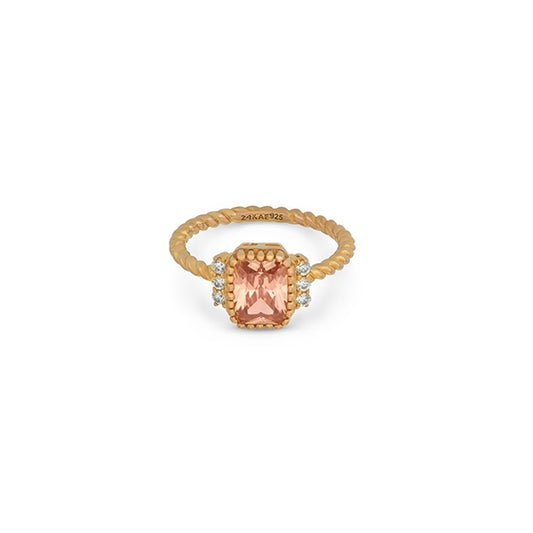 24KAE JEWELS JEWELRY Mod. 12432Y/58 gold ring with pink gemstone and diamond accents