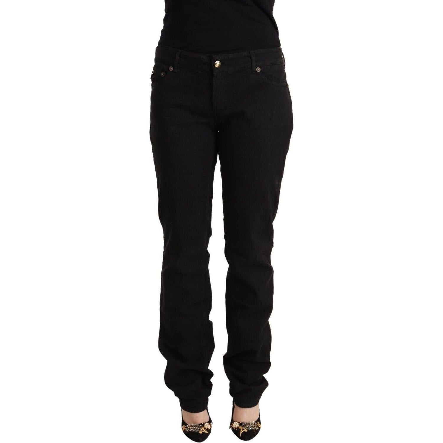 时尚中腰修身黑色牛仔裤