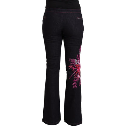 Exte Black Cotton Stretch Mid Waist Cotton Flared Denim Jeans