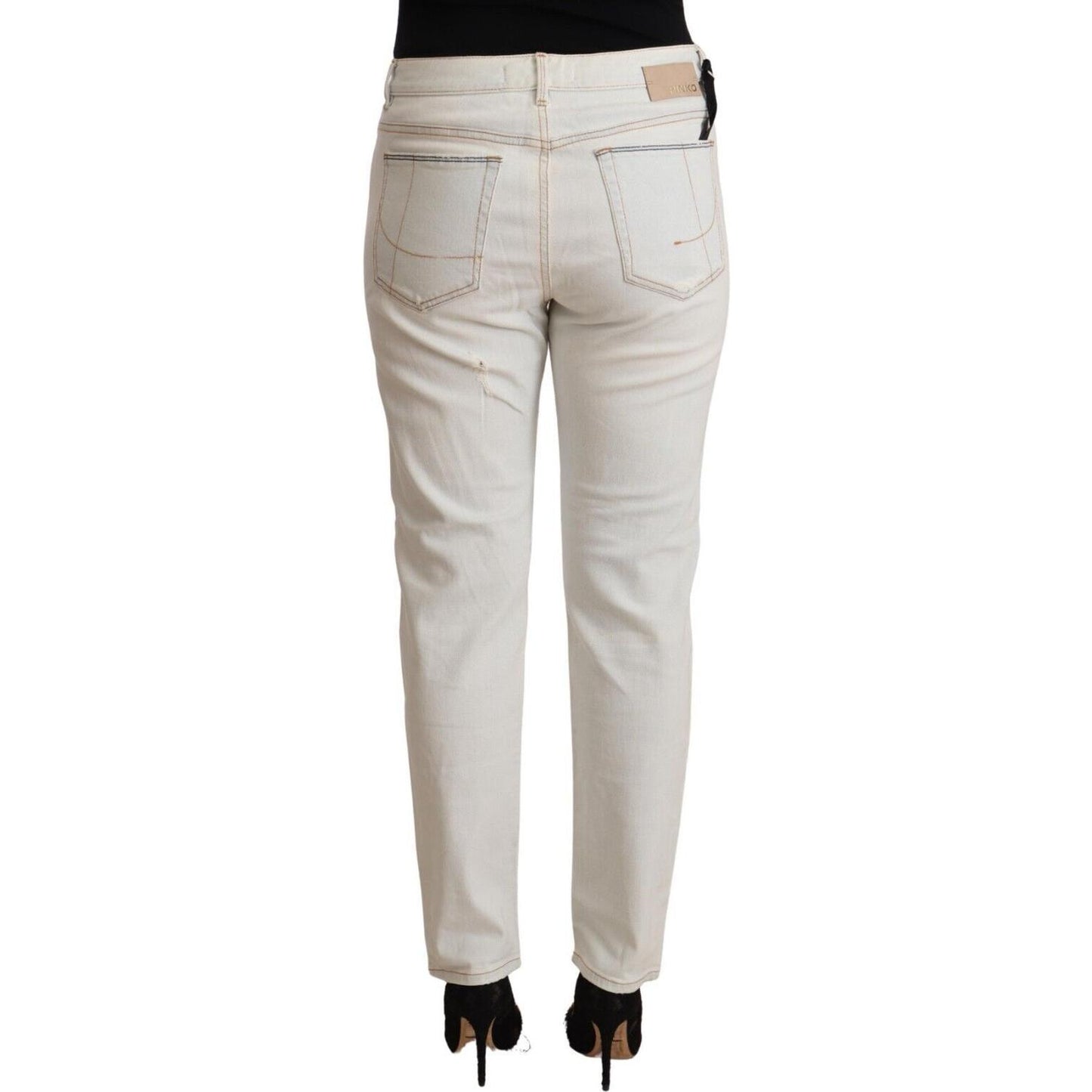 PINKO White Cotton Distressed Mid Waist Skinny Denim Jeans PAN72445 - 28