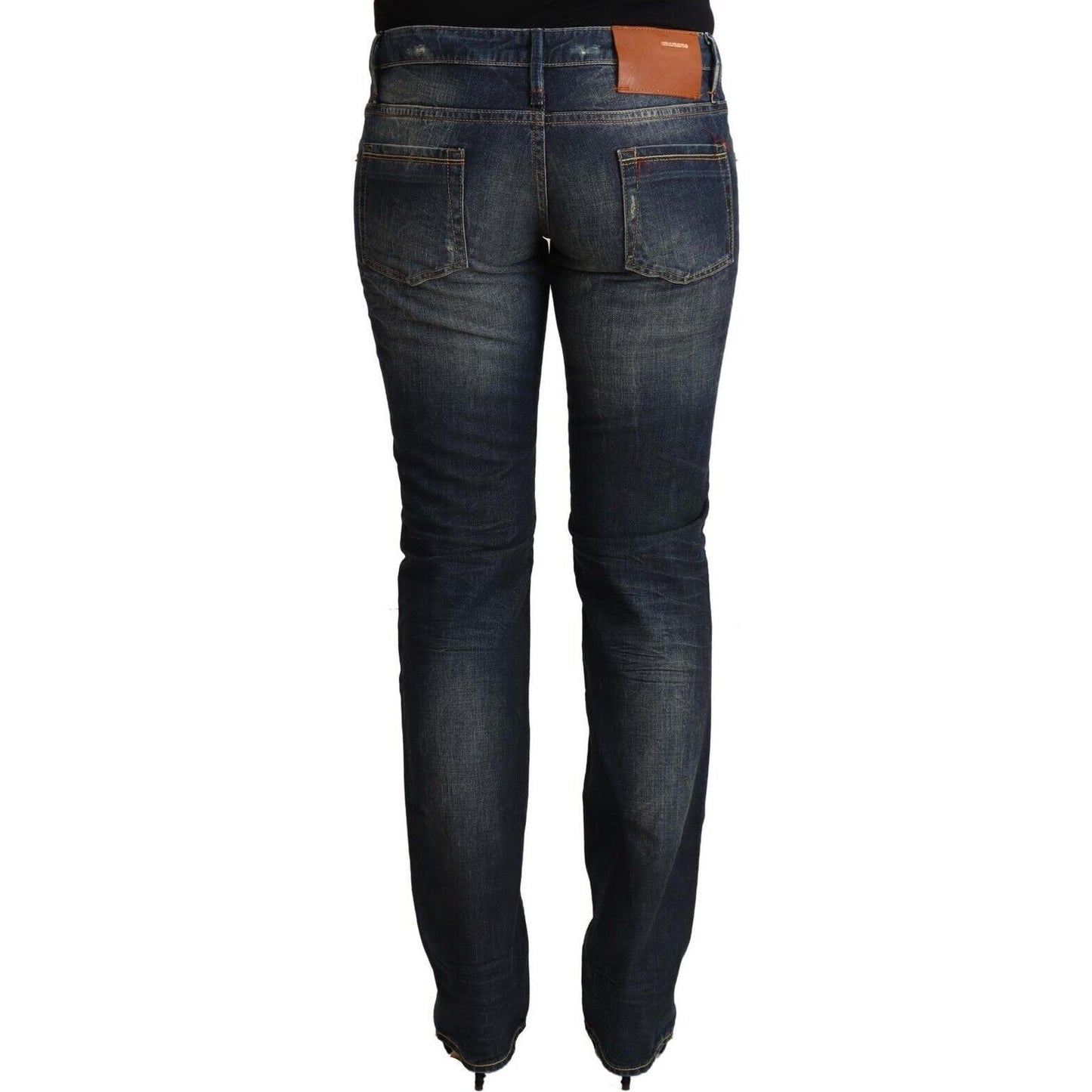 Acht Blue Washed Cotton Low Waist Skinny Denim Jeans
