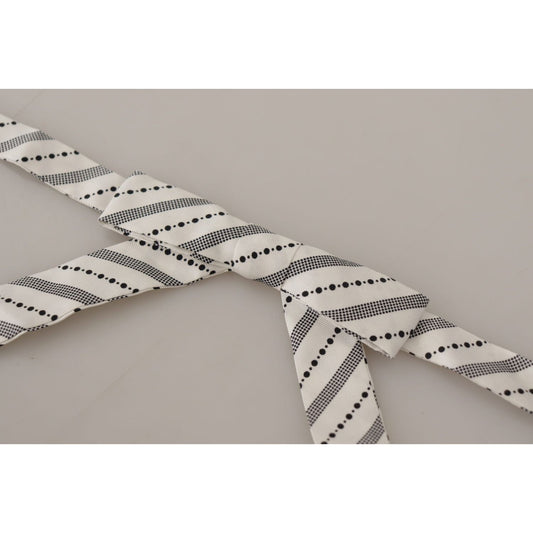 Dolce & Gabbana White Black Polka Dot 100% Silk Neck Papillon Bow Tie FT3703