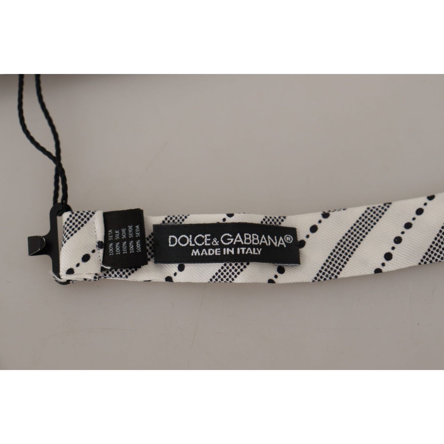 Dolce & Gabbana White Black Polka Dot 100% Silk Neck Papillon Bow Tie FT3703