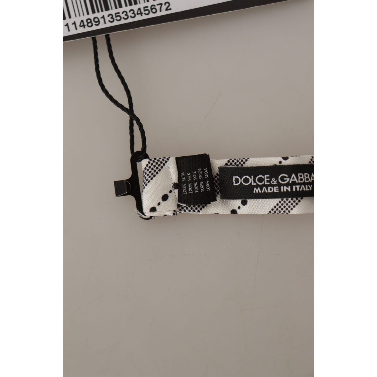Dolce & Gabbana White Black Polka Dot 100% Silk Neck Papillon Bow Tie FT3703
