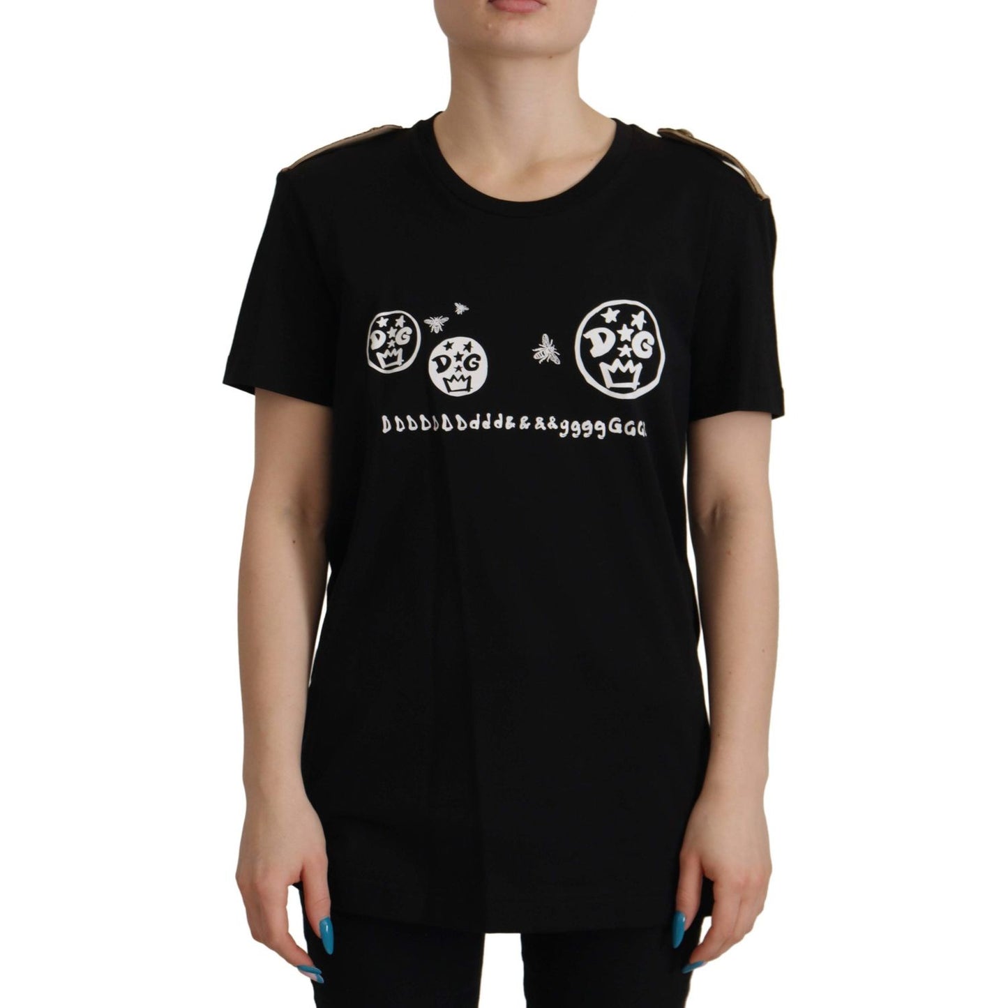 Dolce & Gabbana Black Logo Motive Crewneck Cotton T-shirt TSH7846- 40