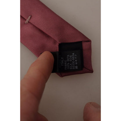 Dolce & Gabbana Pink Solid Print Silk Adjustable Necktie Accessory Tie