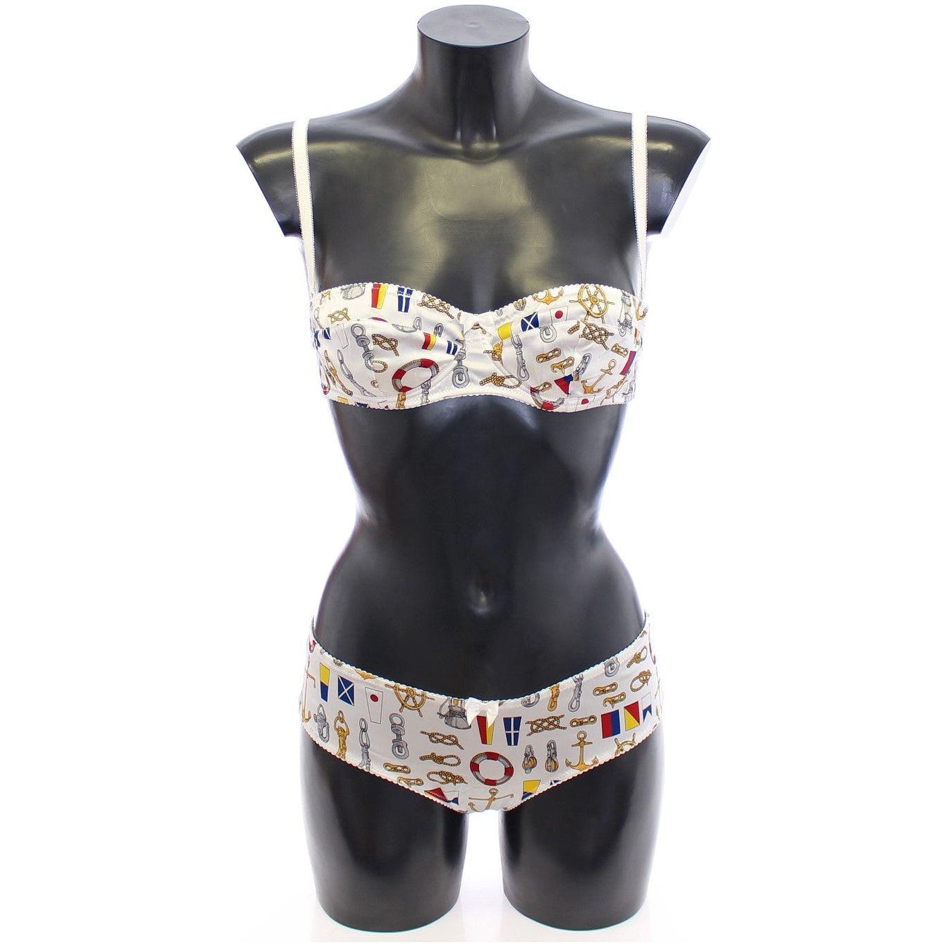 优雅白色水手印花内衣套装