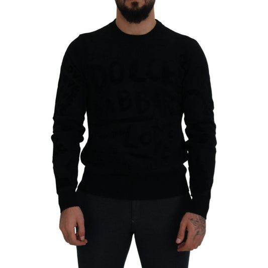 Dolce & Gabbana Elegant Black Logo Wool Sweater Dolce & Gabbana Black
