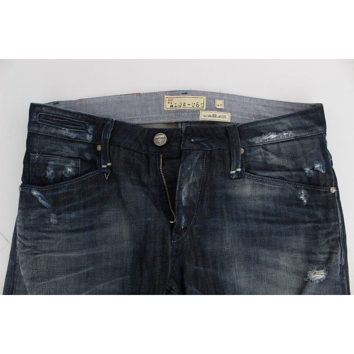 优雅常规直筒蓝色牛仔裤