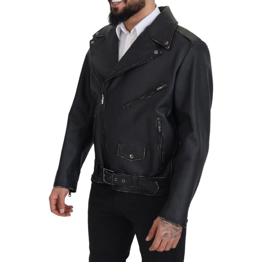 Dolce & Gabbana Elegant Black Leather Biker Jacket Dolce & Gabbana Black