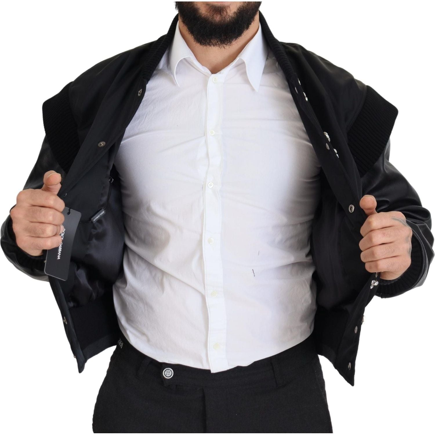 优雅黑色水晶缀饰飞行员夹克