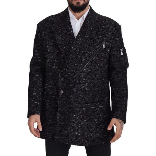 Dolce & Gabbana Sleek Patterned Wool Double Breasted Jacket Dolce & Gabbana Black