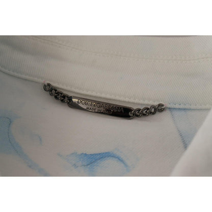 Dolce & Gabbana White Cotton Logo Embroidery Denim Jacket