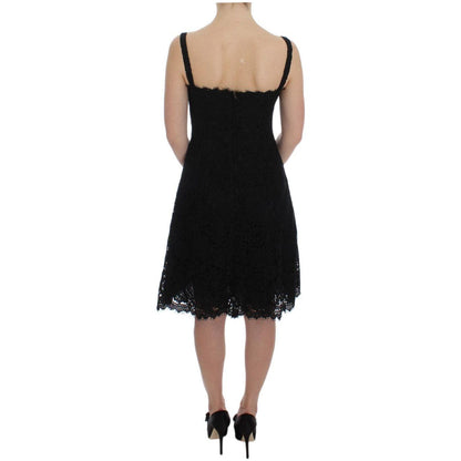 Dolce & Gabbana Black Floral Lace Shift Knee Length Dress