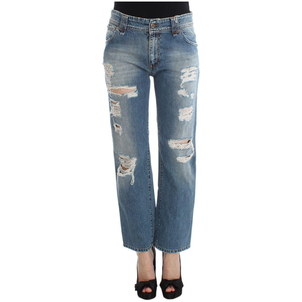 John Galliano Blue Wash Cotton Boyfriend Fit Cropped Jeans SIG30175-3