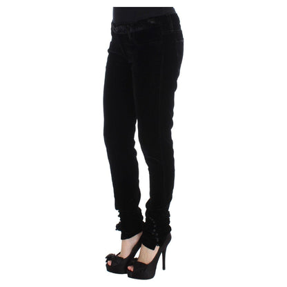 Ermanno Scervino Black Viscose Blend Velvet Slim Fit Pants