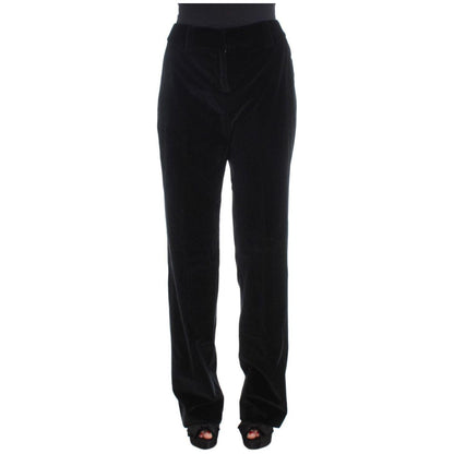 Ermanno Scervino Black Velvet Cotton Straight Legs Pants Jeans & Pants