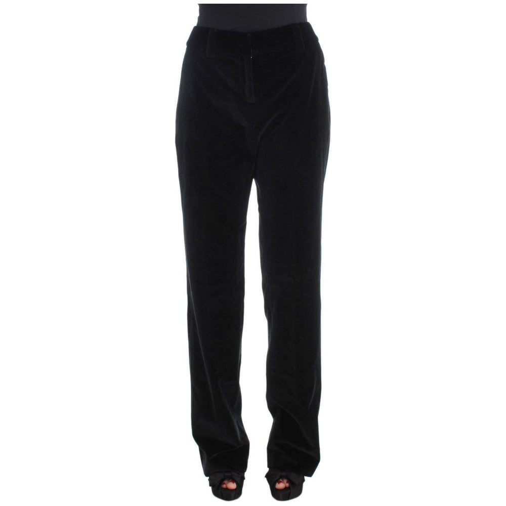Ermanno Scervino Black Velvet Cotton Straight Legs Pants SIG30395-1