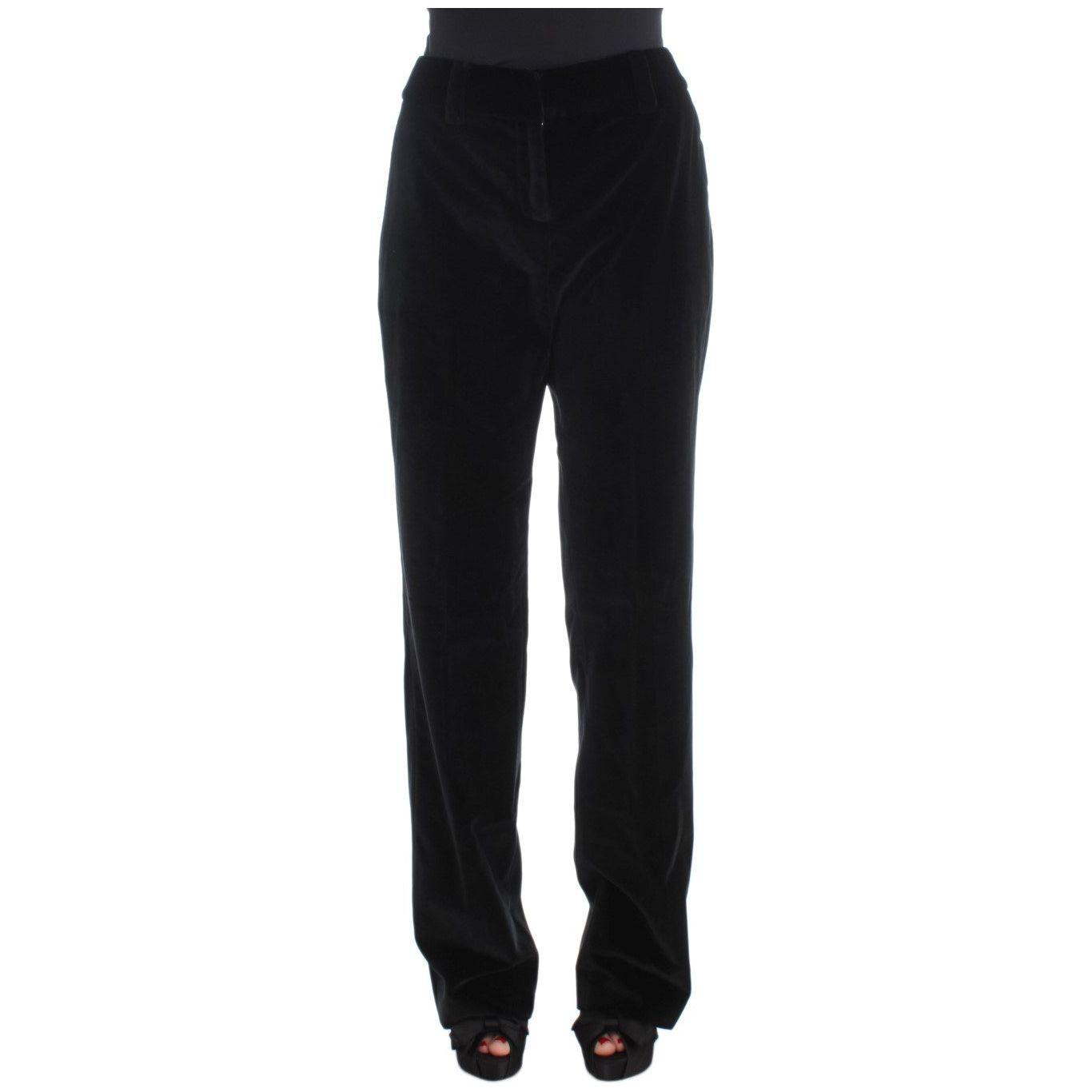 Ermanno Scervino Black Velvet Cotton Straight Legs Pants SIG30395-1