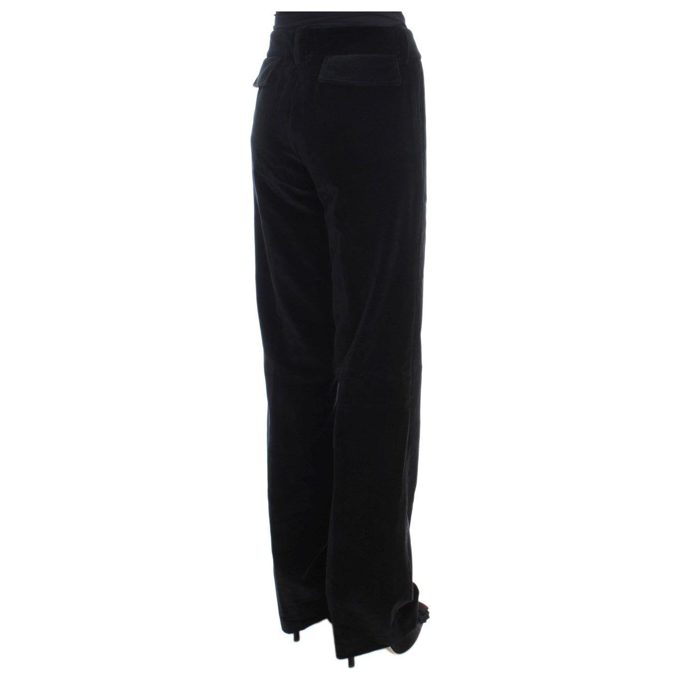 Ermanno Scervino Black Velvet Cotton Straight Legs Pants Jeans & Pants