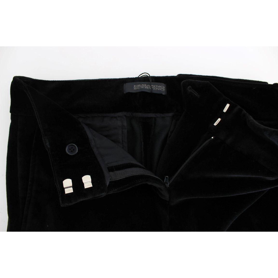 Ermanno Scervino Black Velvet Cotton Straight Legs Pants SIG30395-1