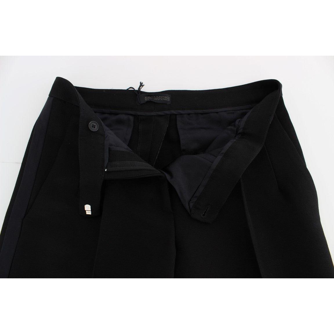 Ermanno Scervino Black Striped Cotton Blend Wide Legs Pants Jeans & Pants