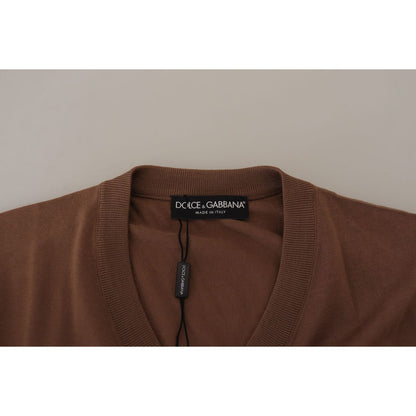 Dolce & Gabbana Brown Wool Men V-neck Pullover Sweater