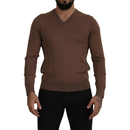 Dolce & Gabbana Brown Wool Men V-neck Pullover Sweater