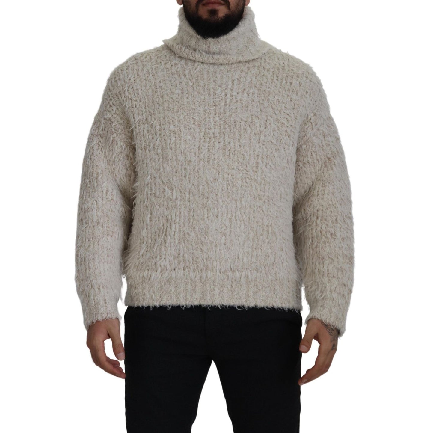 Dolce & Gabbana Cream Wool Knit Turtleneck Pullover Sweater
