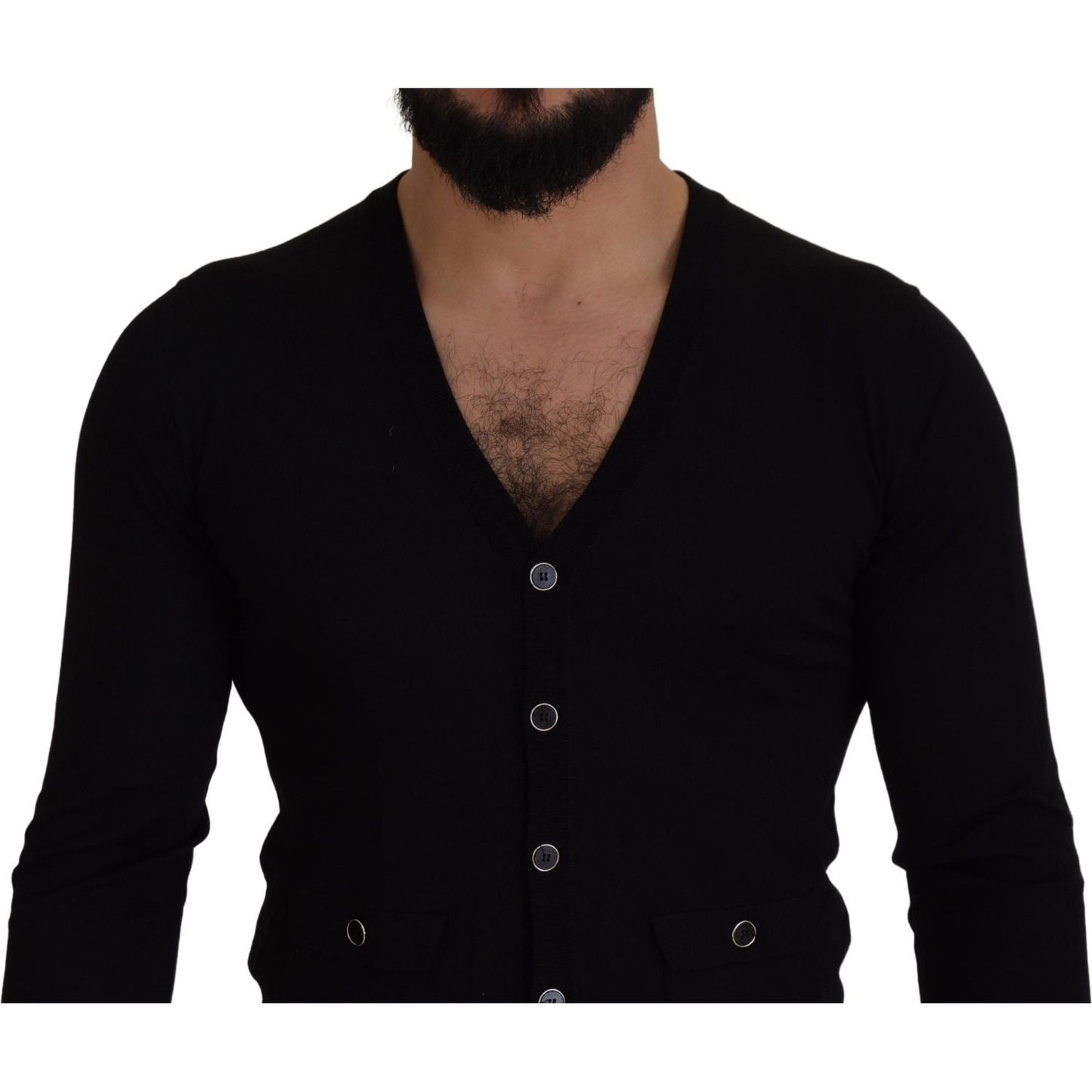 Dolce & Gabbana Black Wool Button Down Cardigan Sweater