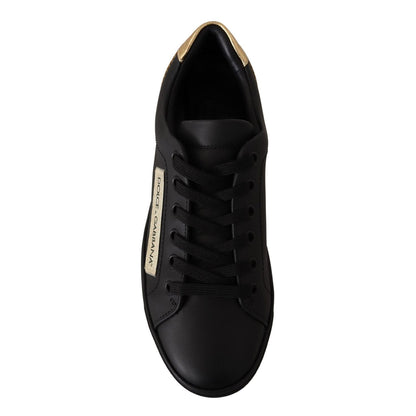 Dolce & Gabbana Black Gold Leather Low Top Sneakers Womens Shoes