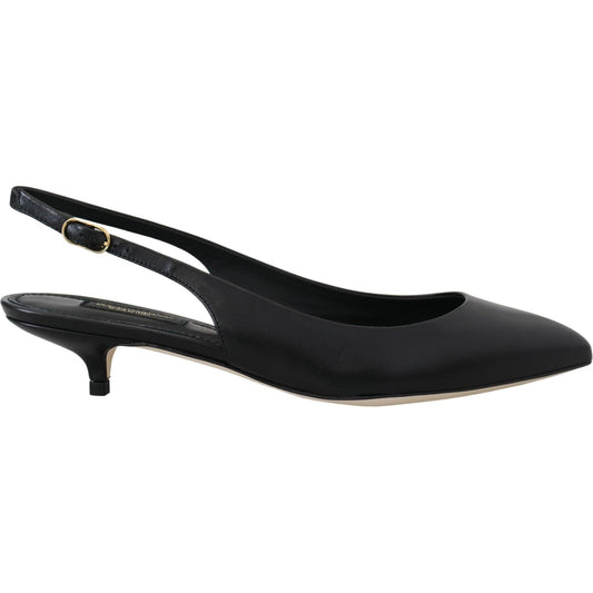 Dolce & Gabbana Black Leather Slingbacks Heels Pumps Shoes LA10098- 35.5