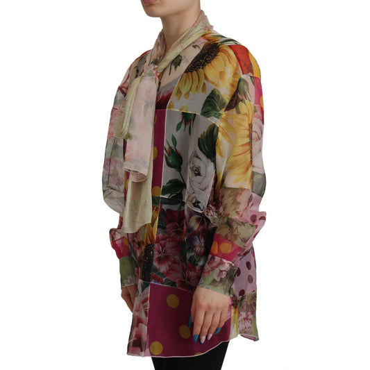Dolce & Gabbana Multicolor Ascot Collar Patchwork Blouse Top TSH7806- 42